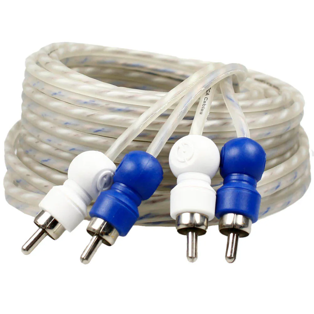 2 Channel RCA Cable 17 Ft Twisted Wire Audio Cables Interconnect Blue White