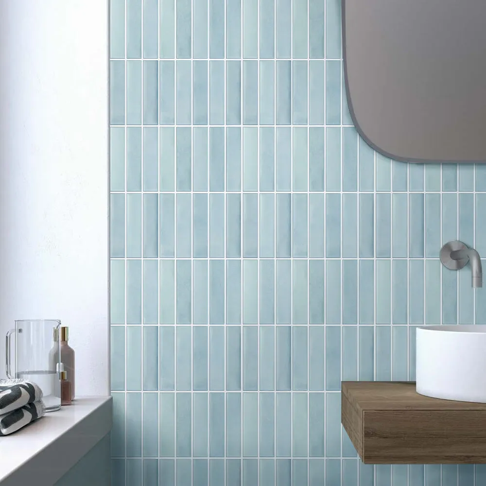 3D Blue Green Gradient Linear Mosaic Peel and Stick Wall Tile