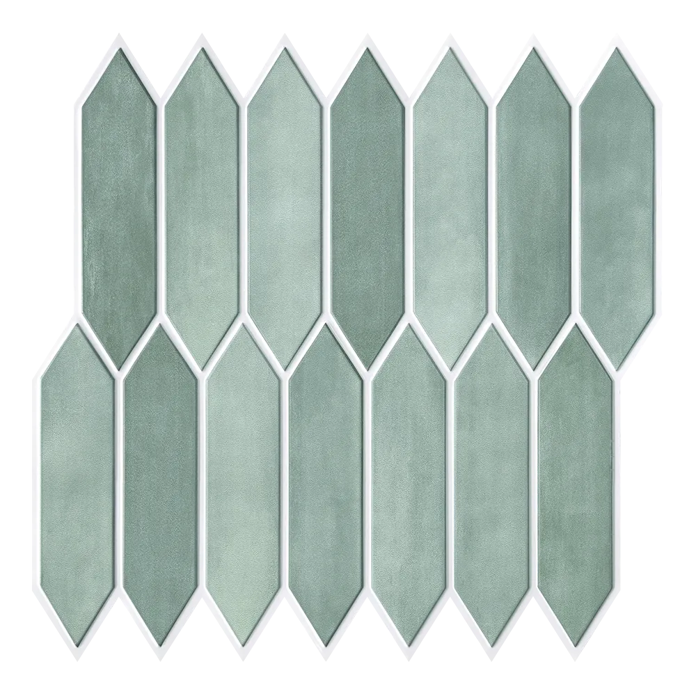 3D Green Matt Elongated Hexagon Peel and Stick Wall Tile