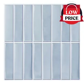 3D Light Blue Matt Straight Linear Mosaic Peel and Stick Wall Tile