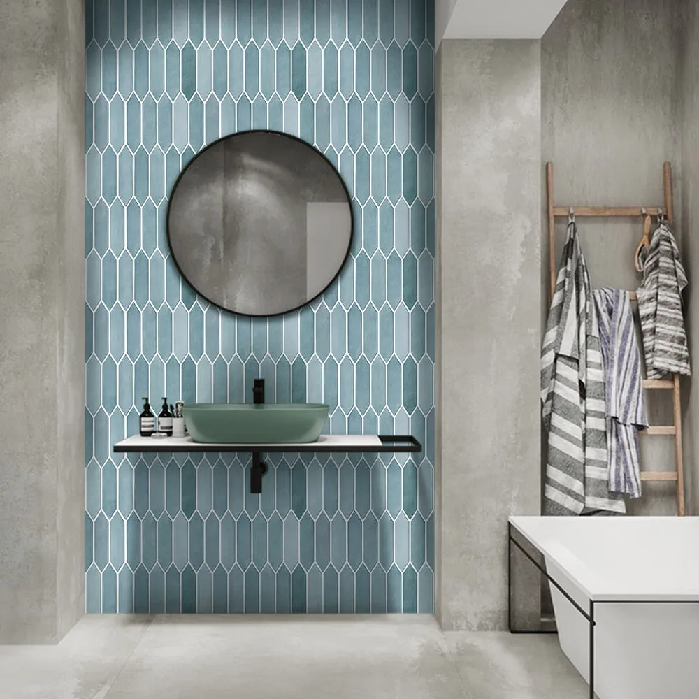 3D Ocean Color Elongated Hexagon Peel and Stick Wall Tile