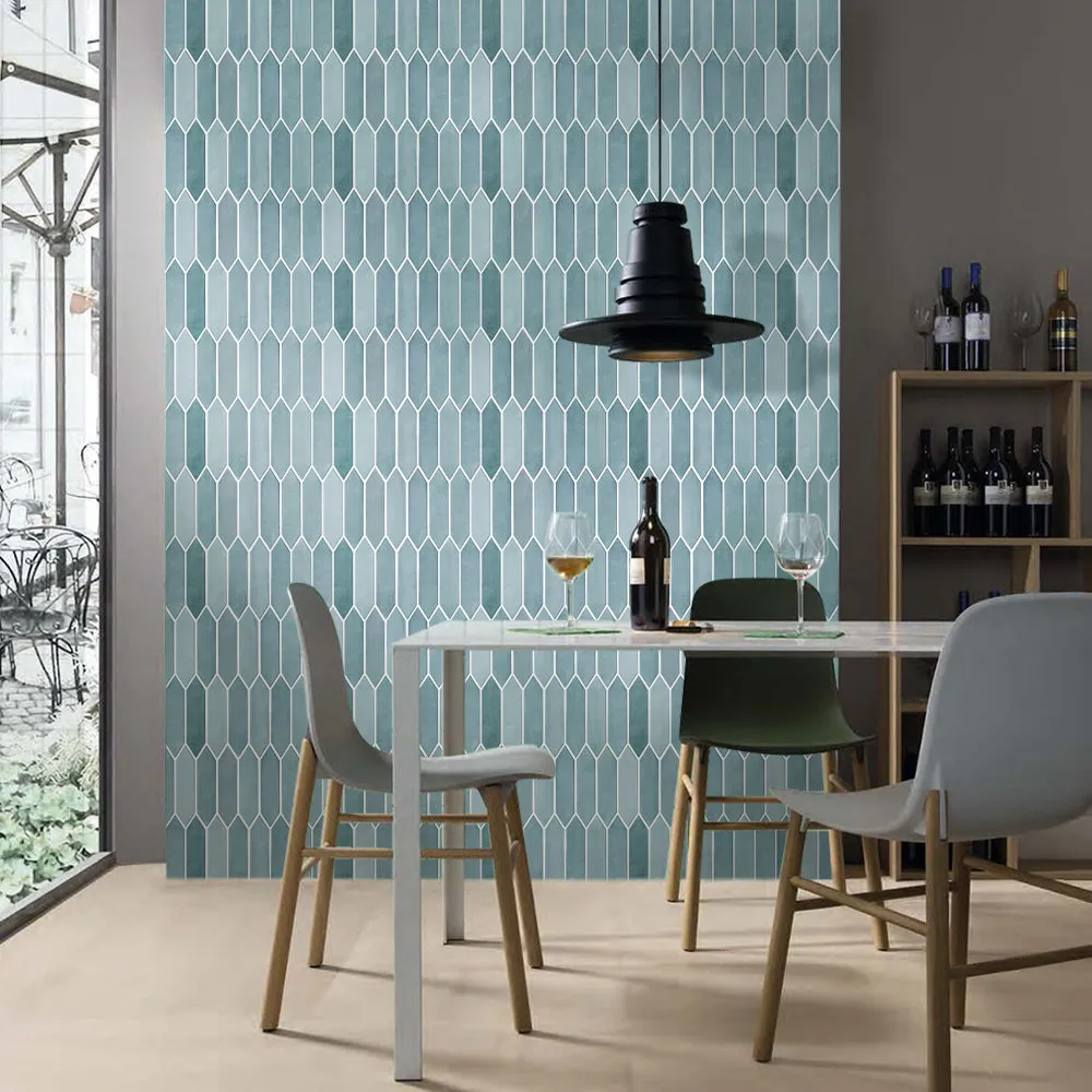 3D Ocean Color Elongated Hexagon Peel and Stick Wall Tile