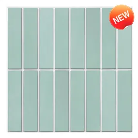 3D Spring Green Matt Straight Linear Mosaic Peel and Stick Wall Tile