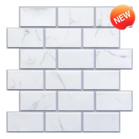 3D White Marble Subway Peel and Stick Wall Tile