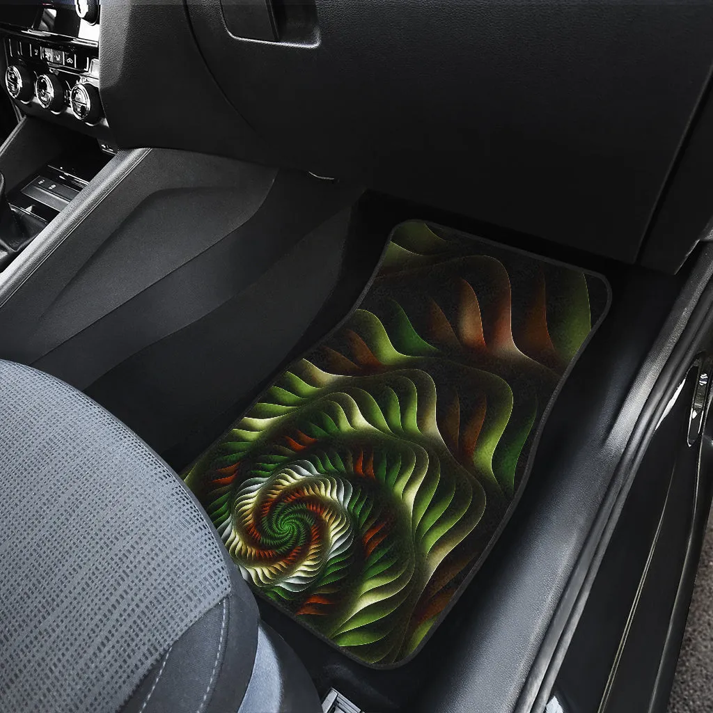 4 Piece Car Mats Green and Brown Spirals