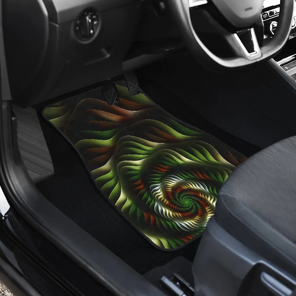 4 Piece Car Mats Green and Brown Spirals