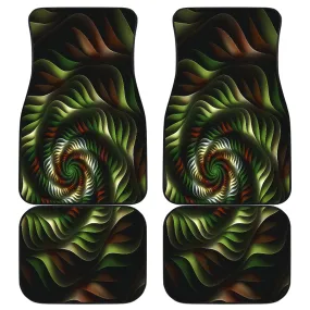 4 Piece Car Mats Green and Brown Spirals