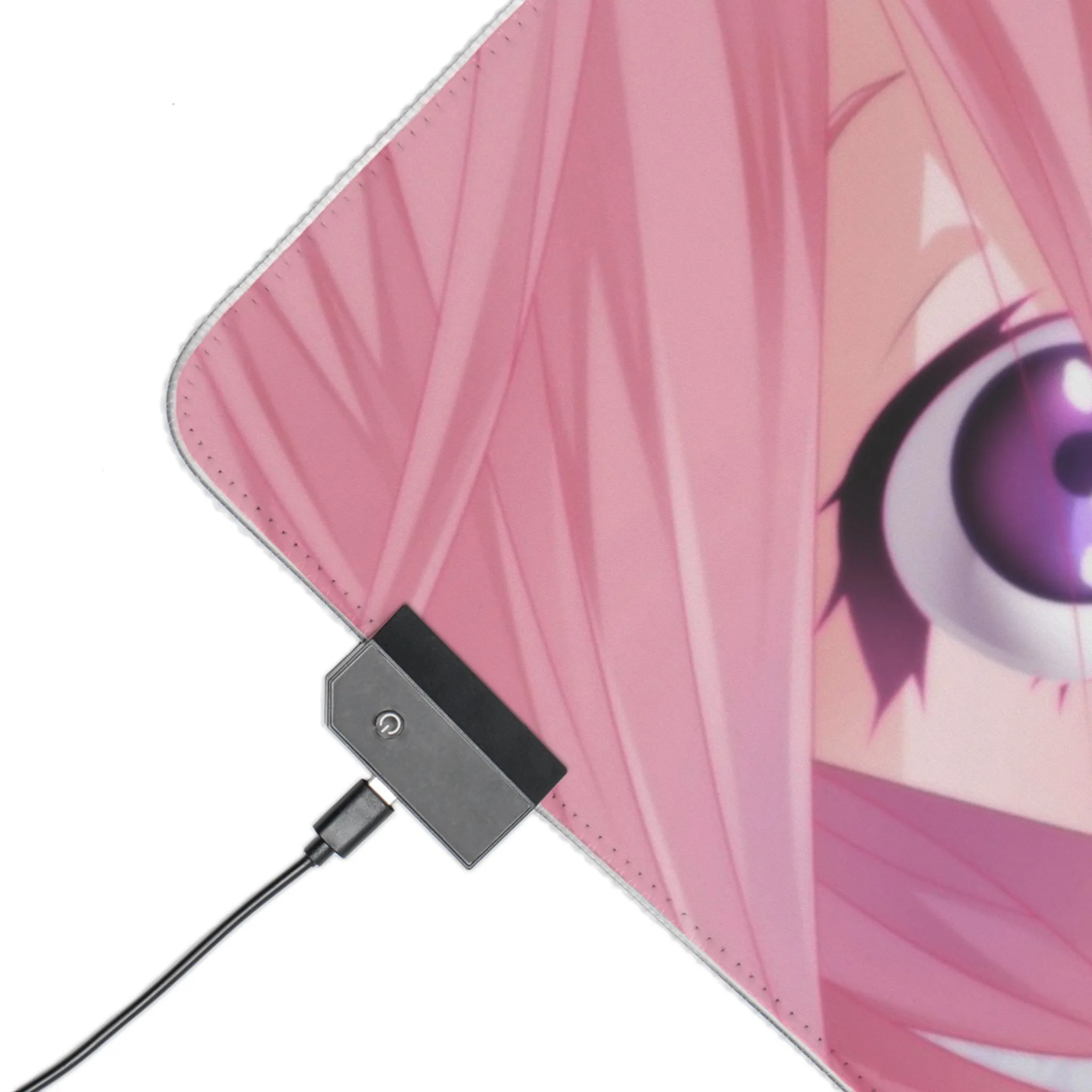 A girl with pink hair and headphones RGB LED Mouse Pad (Desk Mat)