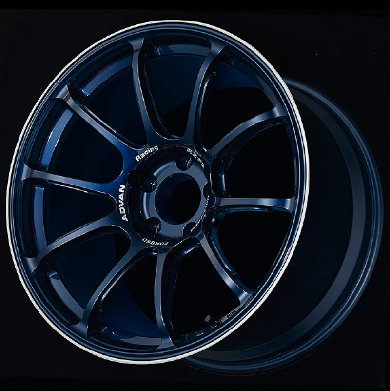 Advan RZ-F2 18x9.5  12 5-114.3 Racing Titanium Blue and Ring Wheel