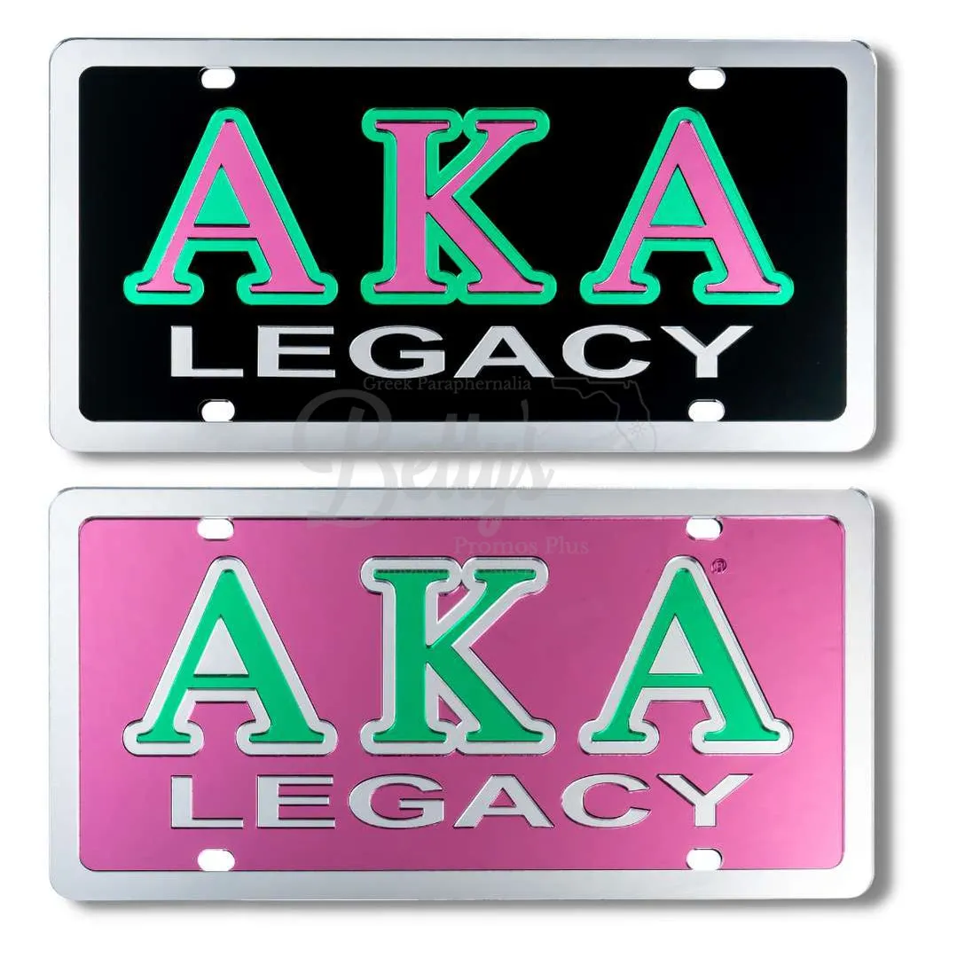 Alpha Kappa Alpha AKA Legacy Laser Engraved Mirrored Acrylic Auto Tag License Plate