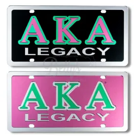 Alpha Kappa Alpha AKA Legacy Laser Engraved Mirrored Acrylic Auto Tag License Plate