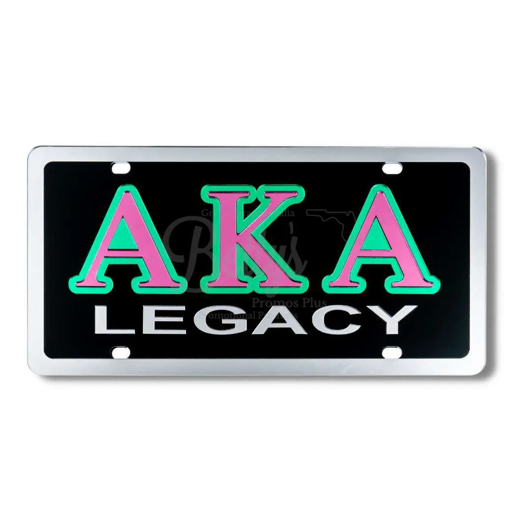 Alpha Kappa Alpha AKA Legacy Laser Engraved Mirrored Acrylic Auto Tag License Plate