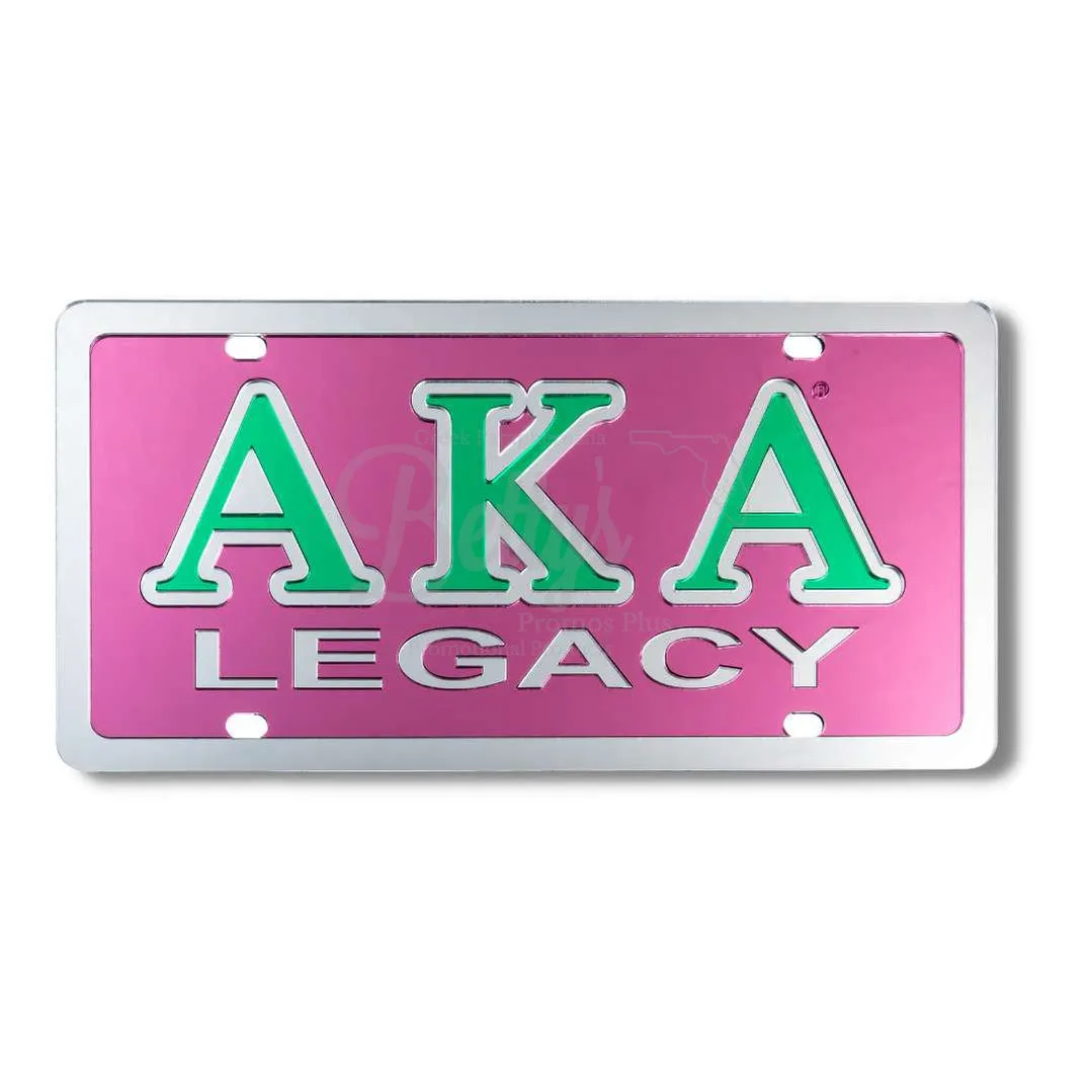 Alpha Kappa Alpha AKA Legacy Laser Engraved Mirrored Acrylic Auto Tag License Plate