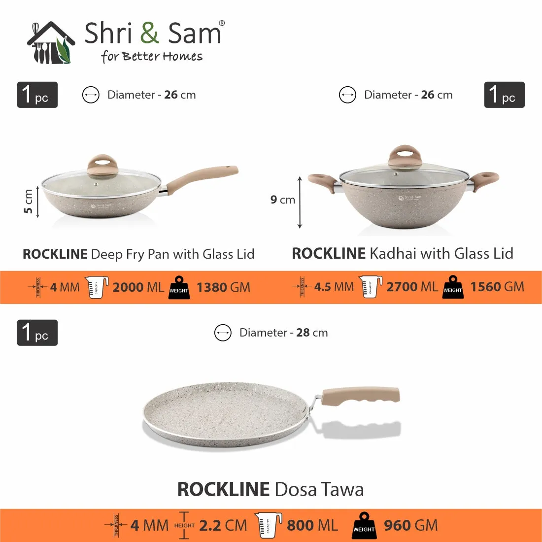 Aluminium 3 PCS Non-Stick FAMILY Cookware Set Rockline