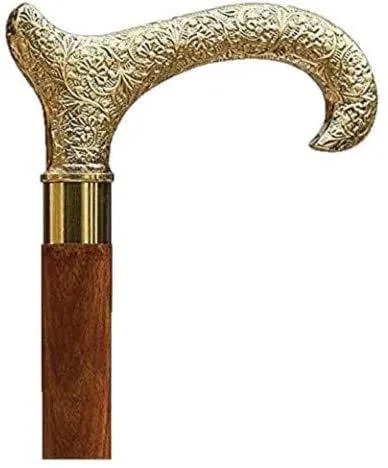 Antique Brass Design Head Handle Vintage Style Wooden Walking Cane Stick