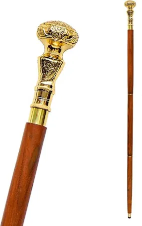 Antique Brass Design Head Handle Vintage Style Wooden Walking Cane Stick