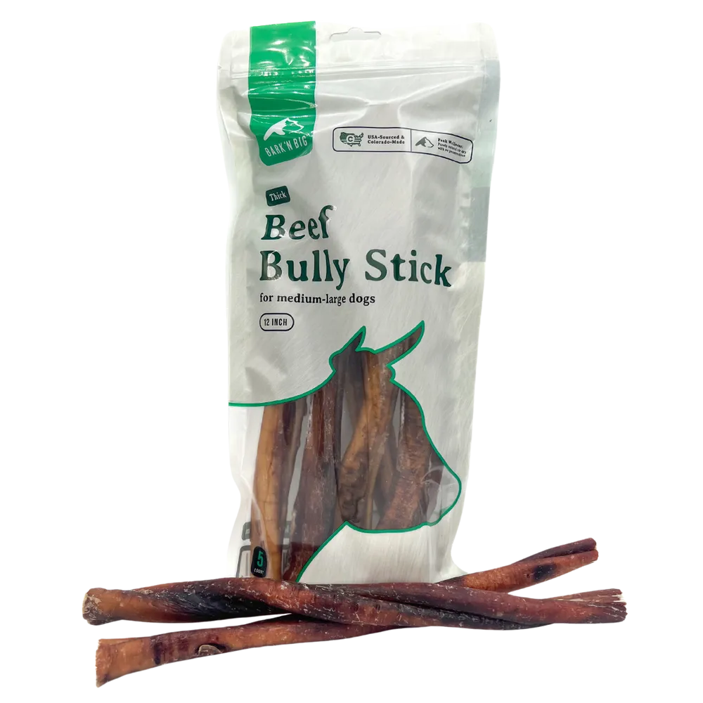 BarkNBig USA Odor Free Thick Beef Bully Stick Dog Treat, 12in