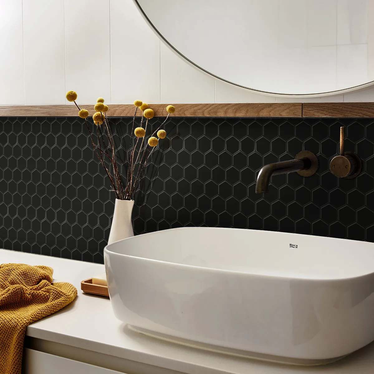 Black Hexagon Peel and Stick Tile Backsplash - Thicker Design