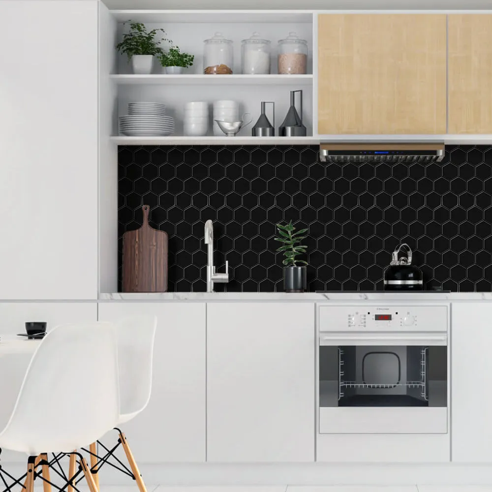 Black Hexagon Peel and Stick Tile Backsplash - Thicker Design