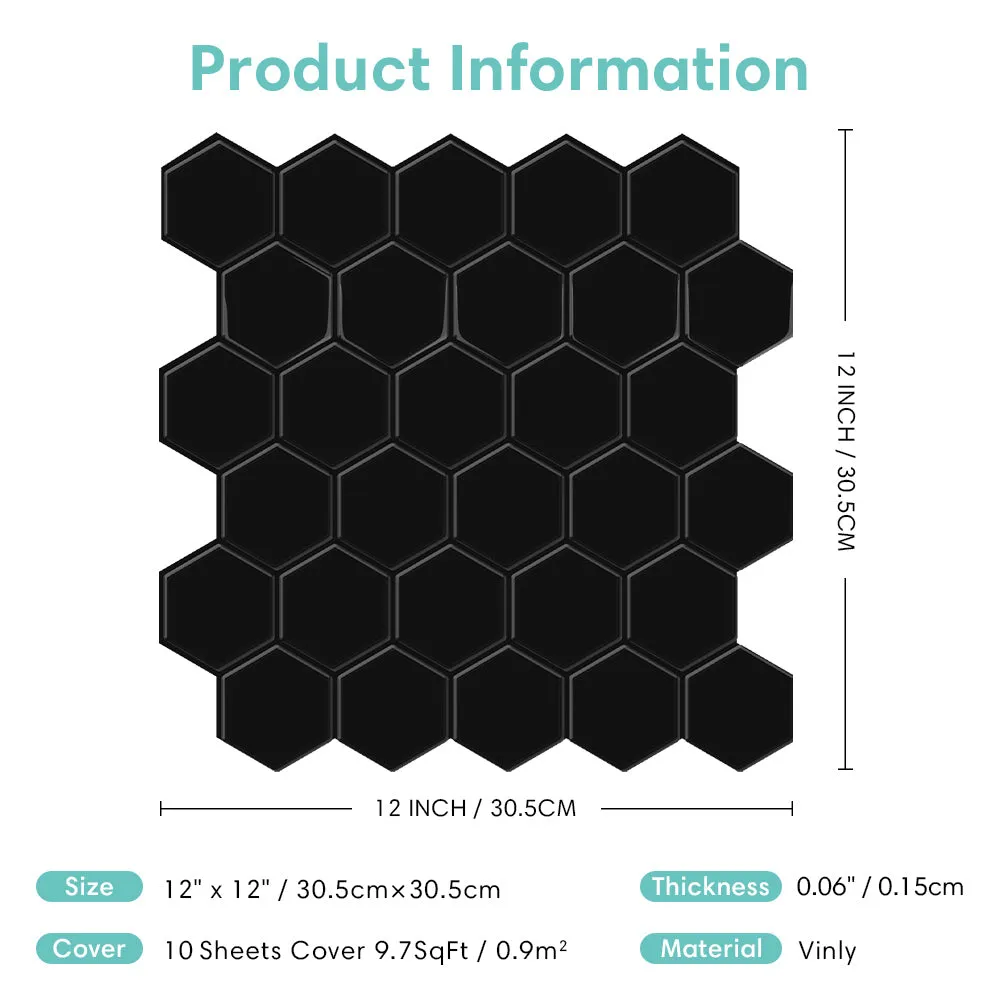 Black Hexagon Peel and Stick Tile Backsplash - Thicker Design