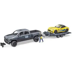 Bruder 02504 Ram 2500 Power Wagon And Roadster Racing Team, Yellow And Blue 1:16 Scale