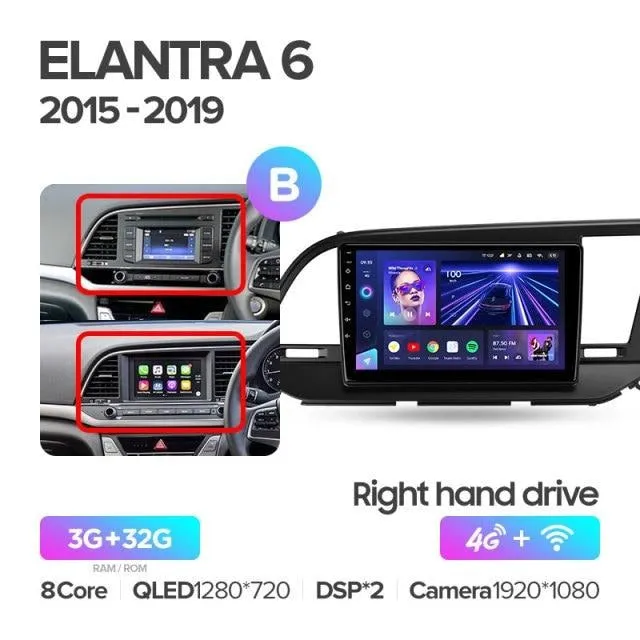 Car Dealz Elite 4G Data Model 10.2" Android 12.0 For Hyundai Elantra 6 2015 - 2019 Head Unit In Dash Plus OEM Fascia