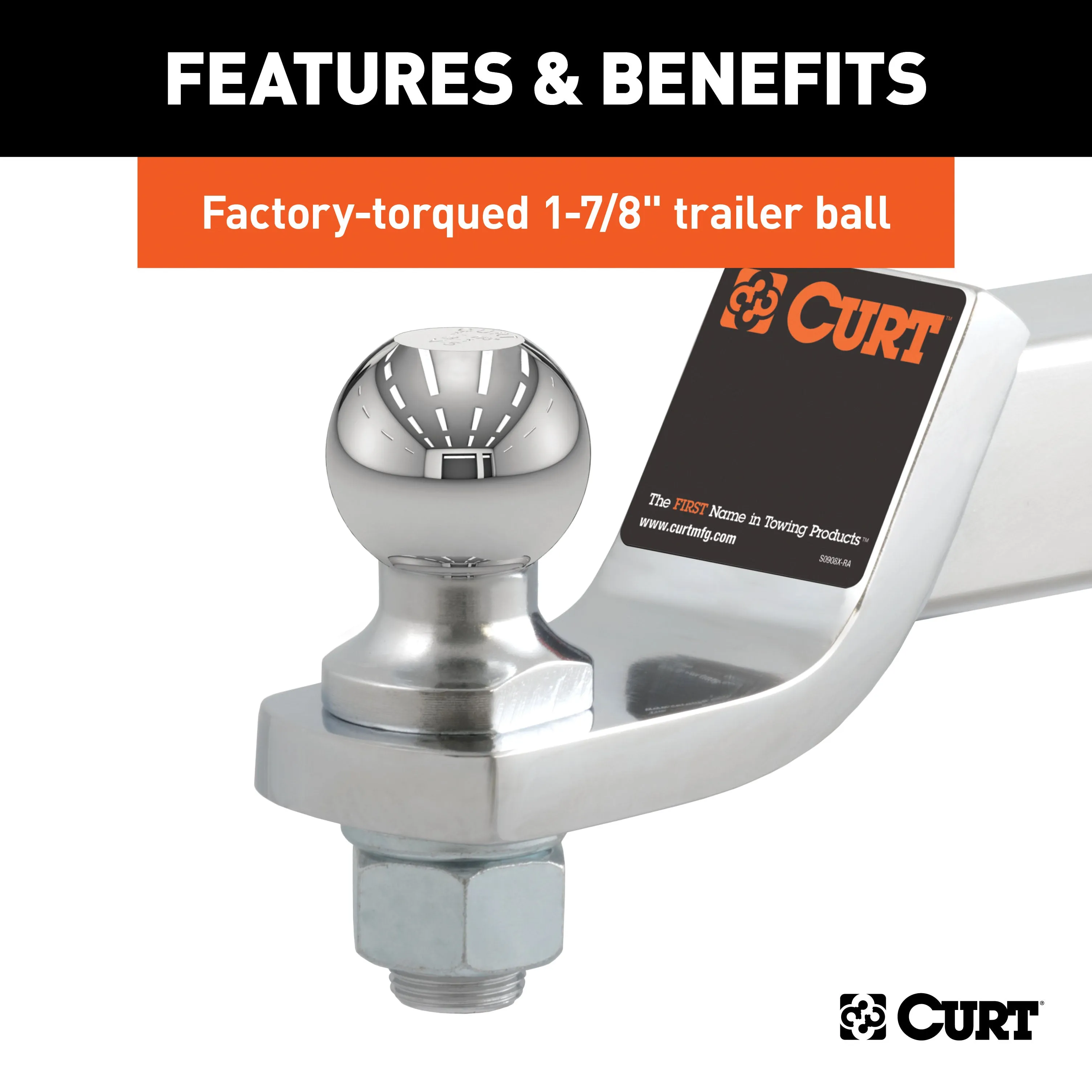 CURT 45293 Loaded Ball Mount with 1-7/8in. Ball (2in. Shank; 7;500 lbs.; 2in. Drop)