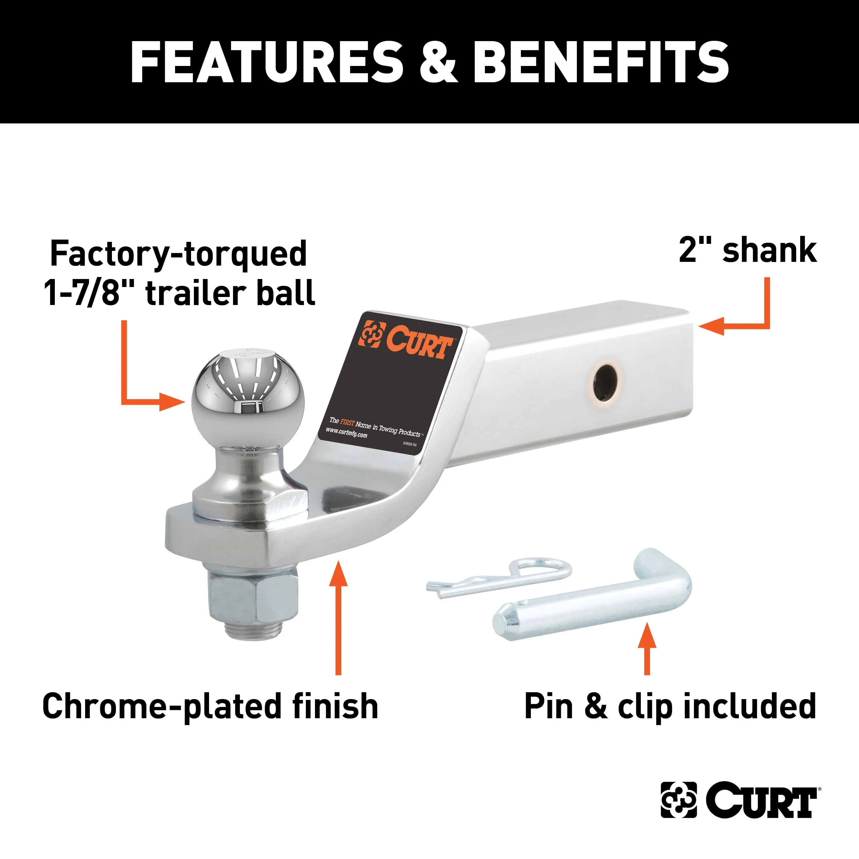 CURT 45293 Loaded Ball Mount with 1-7/8in. Ball (2in. Shank; 7;500 lbs.; 2in. Drop)