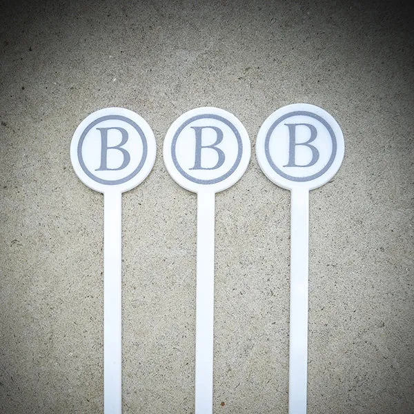 Custom Circle Initial Swizzle Sticks