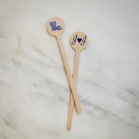 Custom Heart Initial Wooden Stir Sticks