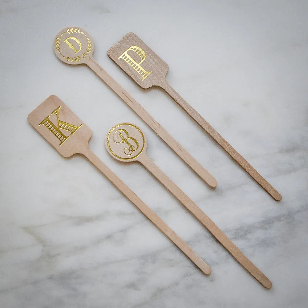 Custom Heart Initial Wooden Stir Sticks