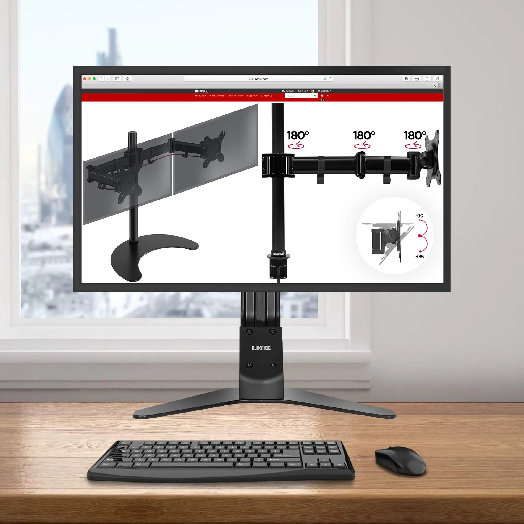 Duronic DM12D1 Monitor Arm Stand | Single PC Desk Mount | Height Adjustable | For One 17-27" Screen | Ergonomic | VESA 75/100 | Screens up to 8kg | Tilt  15° & -15°/Rotate 360°