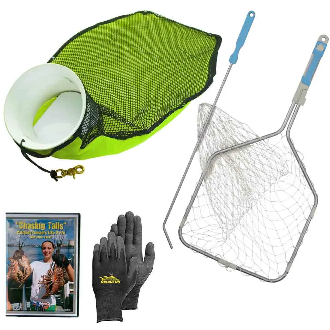 DXDivers Lobster League Foldable/Magnetic Net   Tickle Stick   Gauge Combo With DXD Gloves