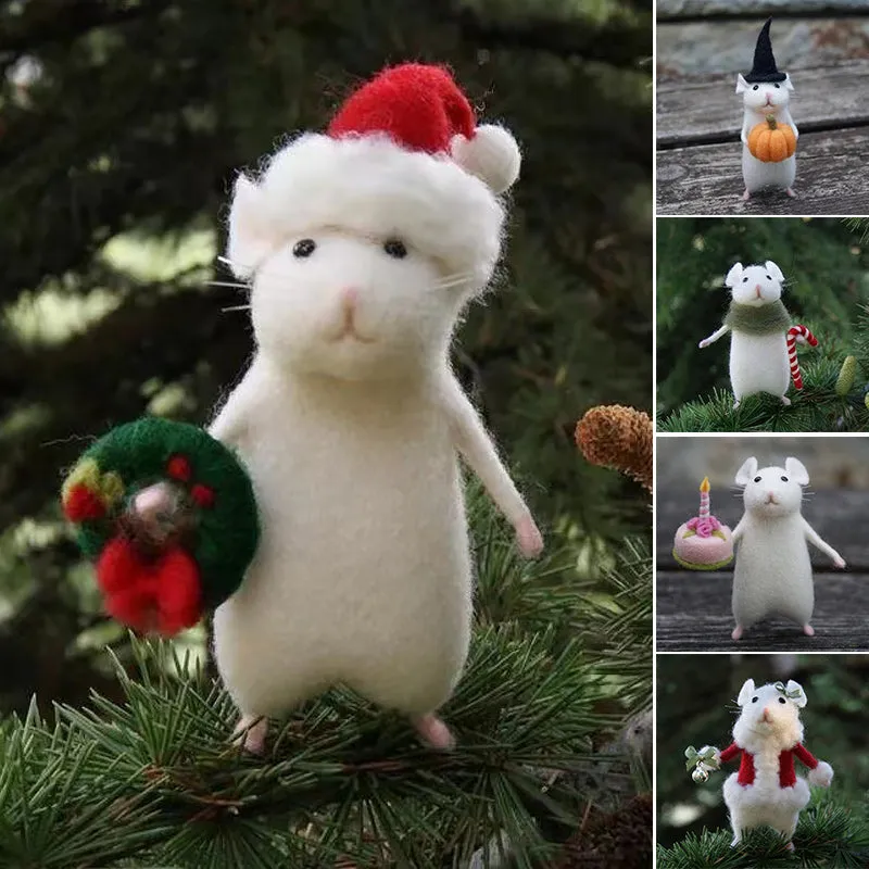 Felt mouse and pumpkin ornaments - handmade holiday decoration