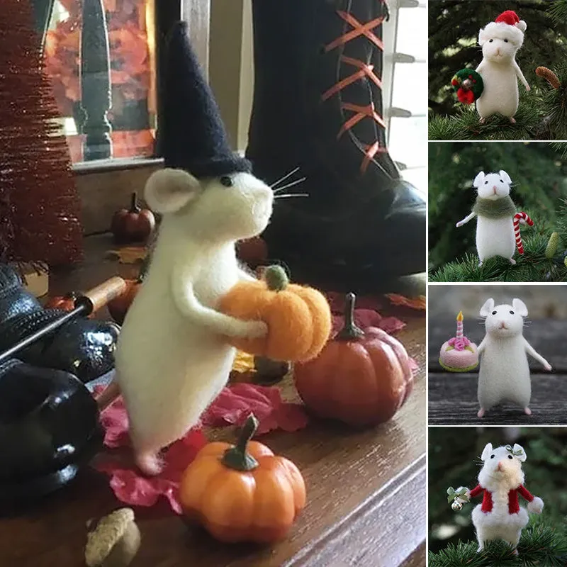 Felt mouse and pumpkin ornaments - handmade holiday decoration