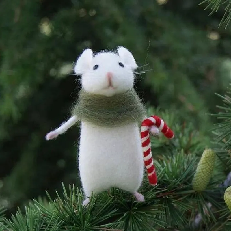 Felt mouse and pumpkin ornaments - handmade holiday decoration