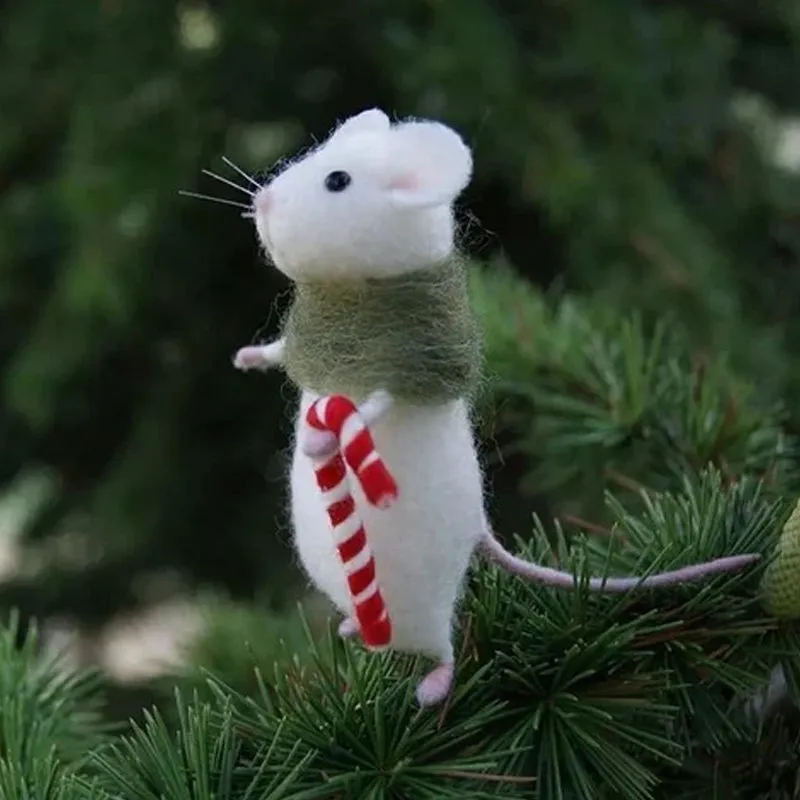 Felt mouse and pumpkin ornaments - handmade holiday decoration