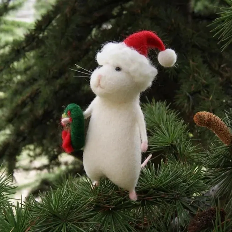 Felt mouse and pumpkin ornaments - handmade holiday decoration