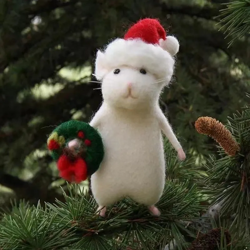 Felt mouse and pumpkin ornaments - handmade holiday decoration