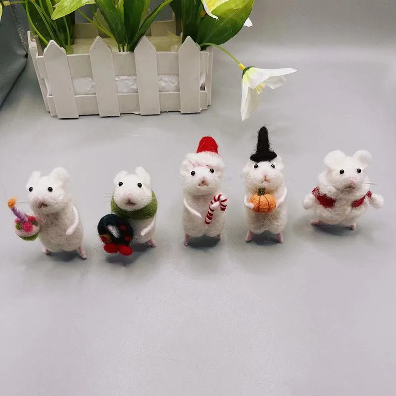 Felt mouse and pumpkin ornaments - handmade holiday decoration