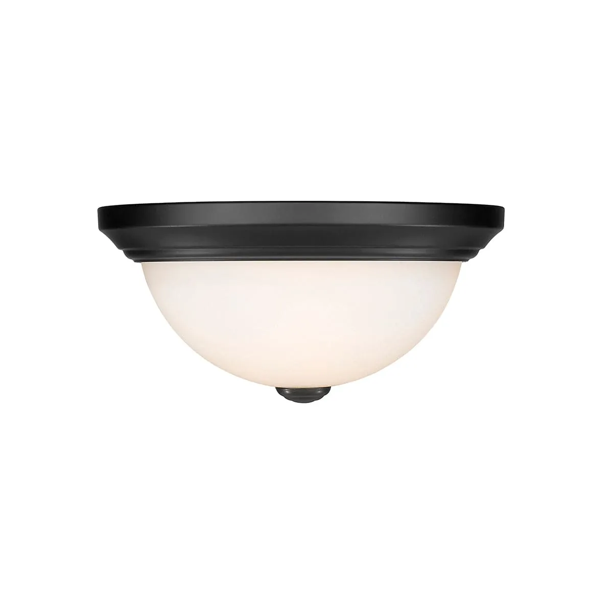 Flush Mount Fixture - Matte Black - Etched White Glass - 11in. Diameter - E26 Medium Base