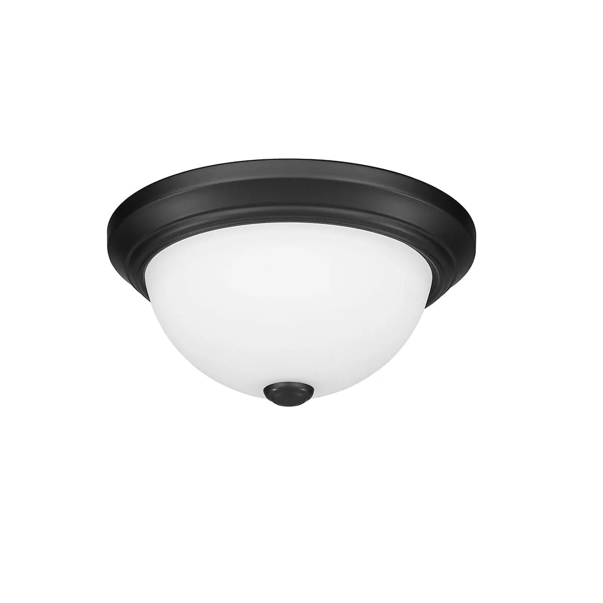 Flush Mount Fixture - Matte Black - Etched White Glass - 11in. Diameter - E26 Medium Base