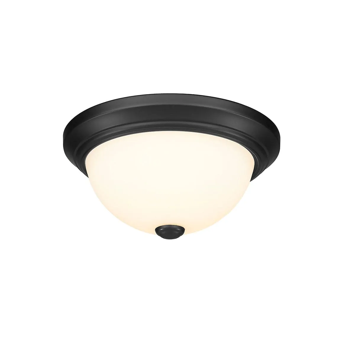 Flush Mount Fixture - Matte Black - Etched White Glass - 11in. Diameter - E26 Medium Base