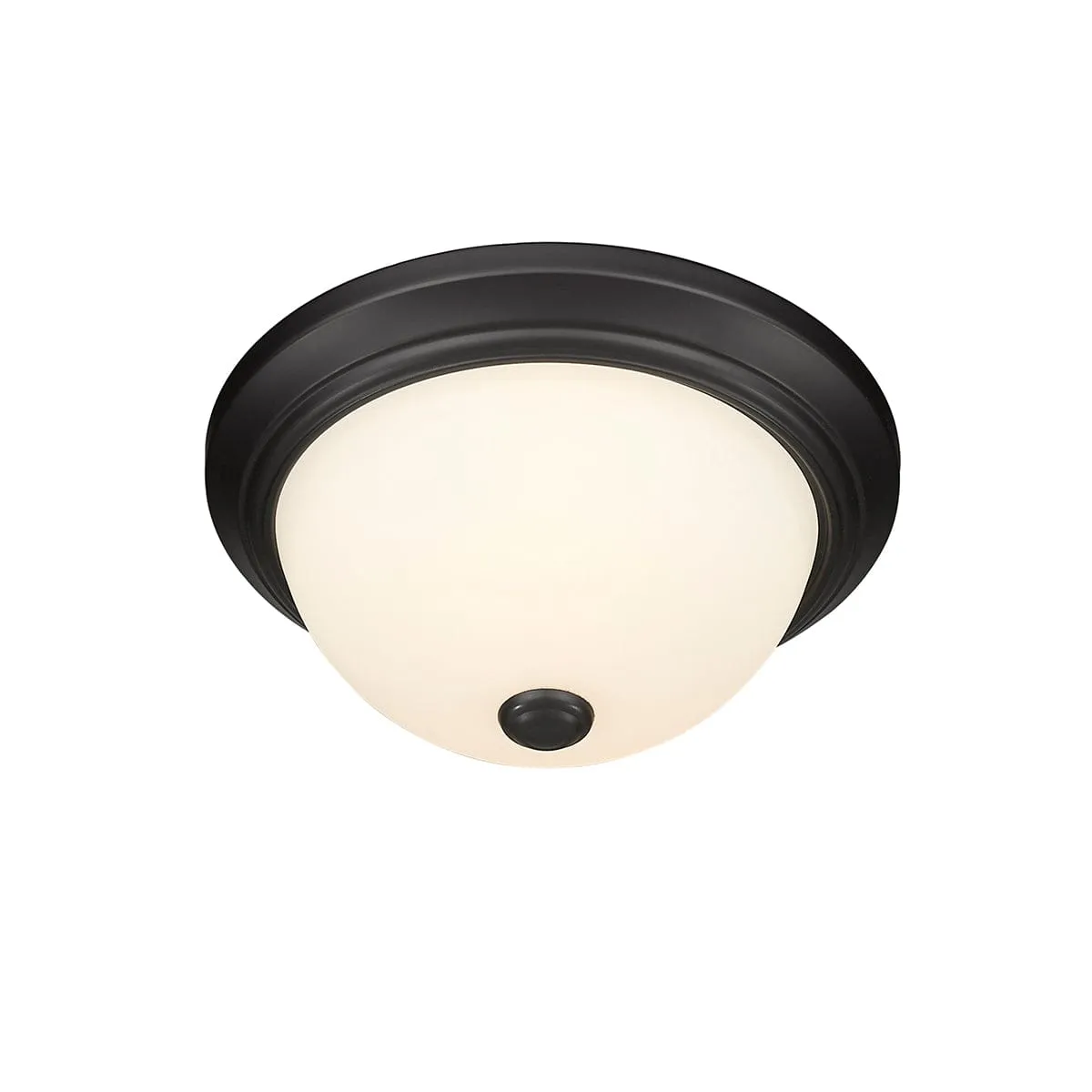 Flush Mount Fixture - Matte Black - Etched White Glass - 11in. Diameter - E26 Medium Base