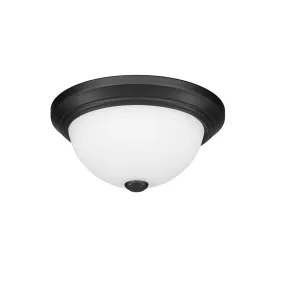 Flush Mount Fixture - Matte Black - Etched White Glass - 11in. Diameter - E26 Medium Base