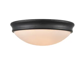 Flush Mount Fixture - Matte Black - Etched White Glass - 12in. Diameter - E26 Medium Base