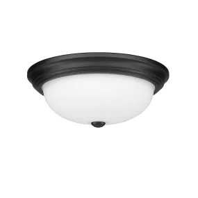 Flush Mount Fixture - Matte Black - Etched White Glass - 15in. Diameter - E26 Medium Base