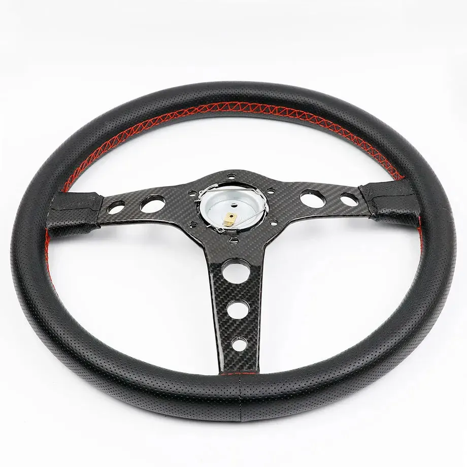 Genuine Carbon Fibre & Leather Racing Style Steering Wheel (350mm)