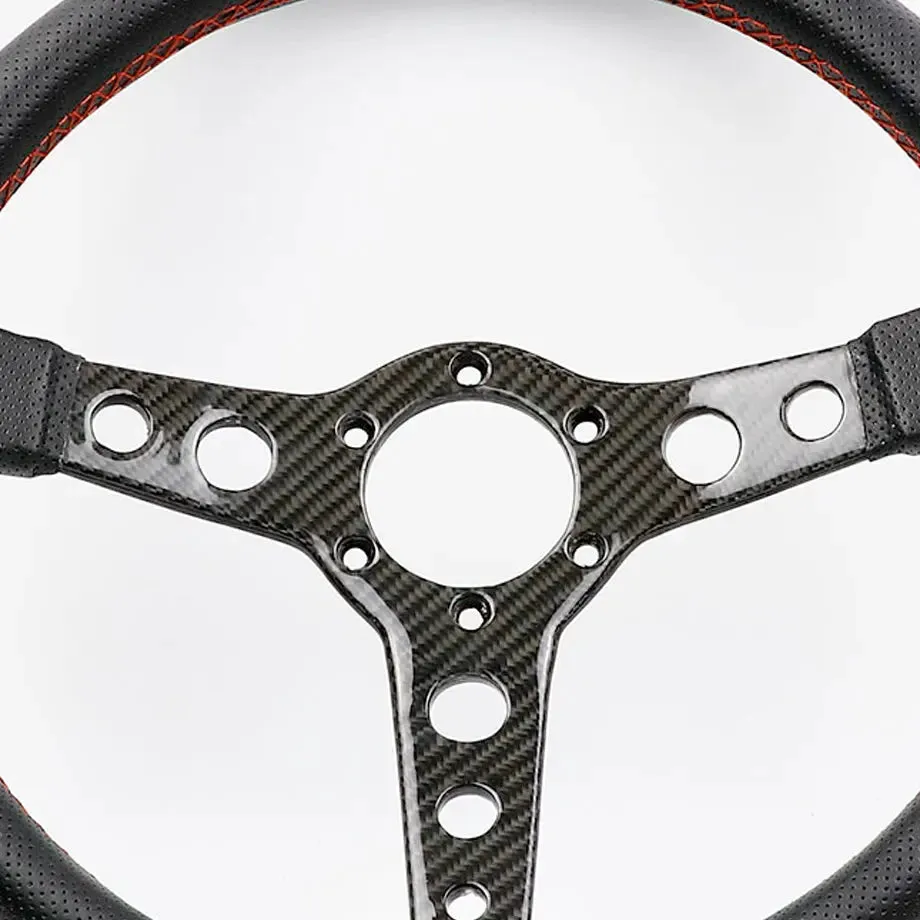 Genuine Carbon Fibre & Leather Racing Style Steering Wheel (350mm)