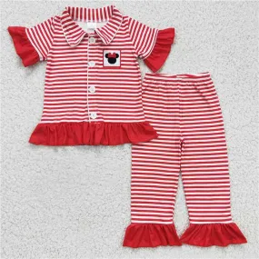 girls cartoon striped pajamas set GSPO0256